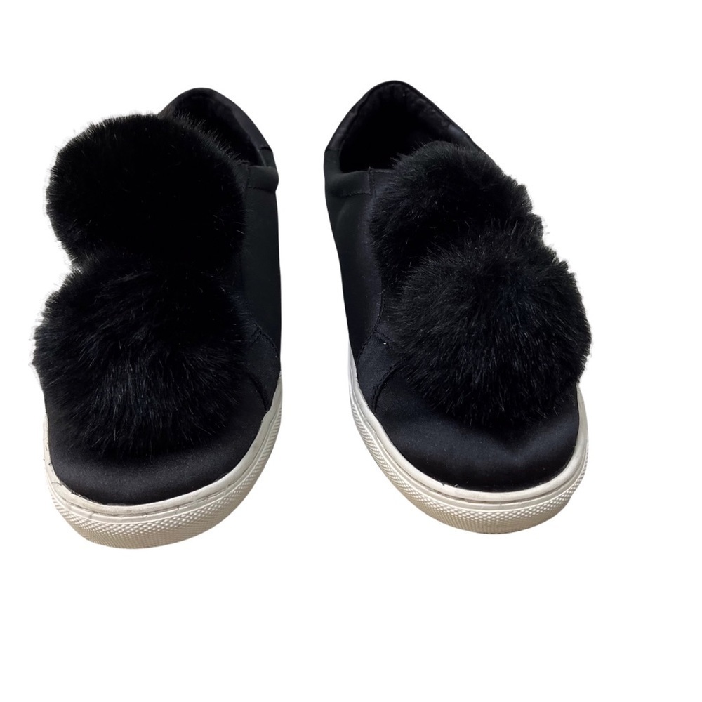 J/Slides NYC Alpha Satin Pom Poms Sneaker Black Lace Up Size 8.5 Platform - Picture 3 of 11